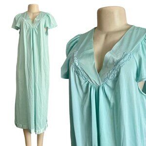 Vintage Camisole Nightie Light Blue  with Embroidered Neckline details size M L